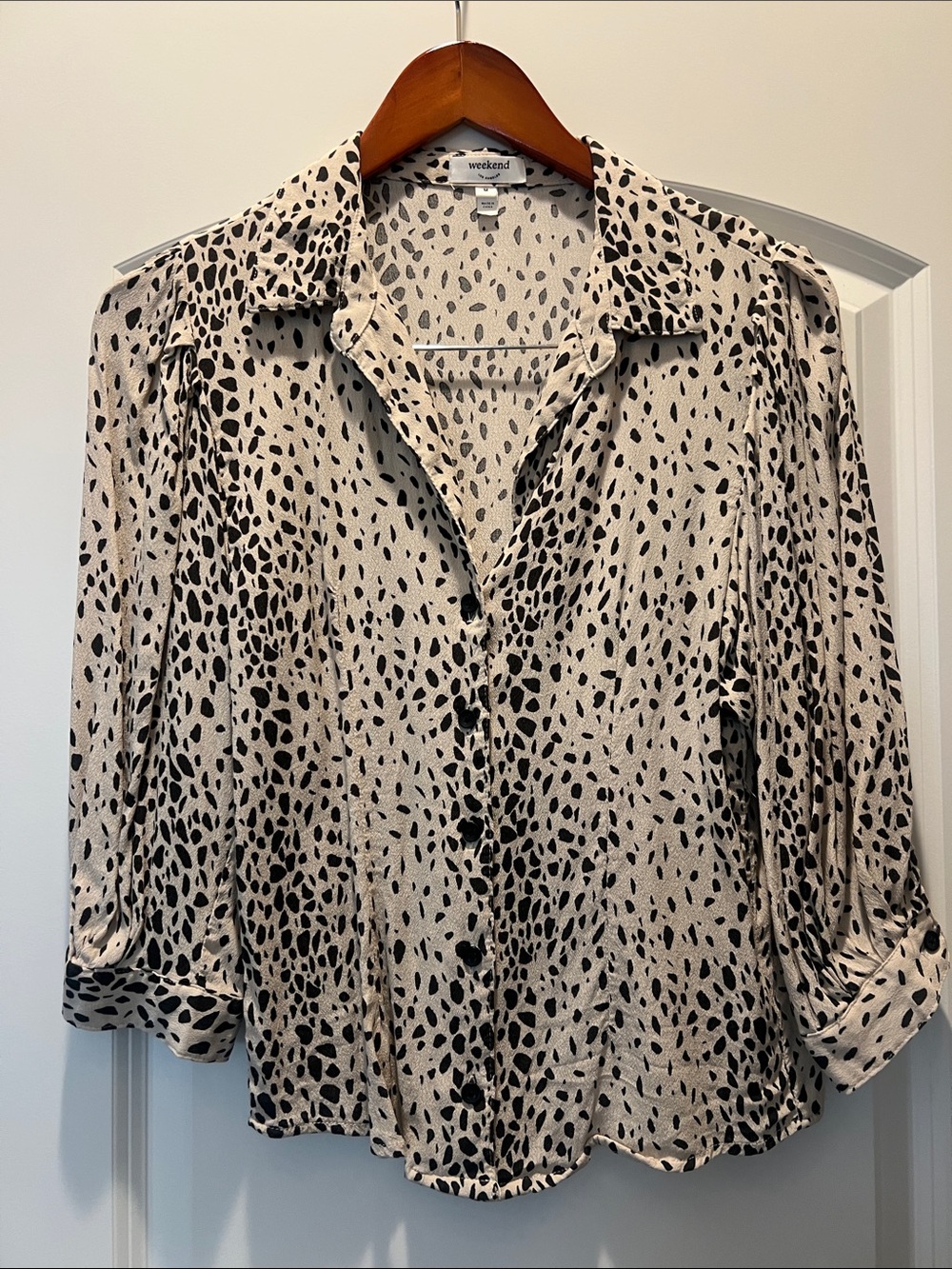 Brown Animal Print Button-Down Blouse - Cream/Brown